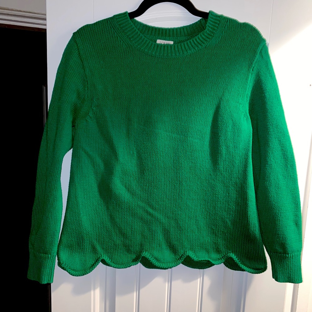 J Crew kelly green scalloped sweater